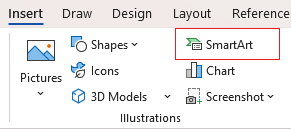 SmartArt option on ribbon in Word